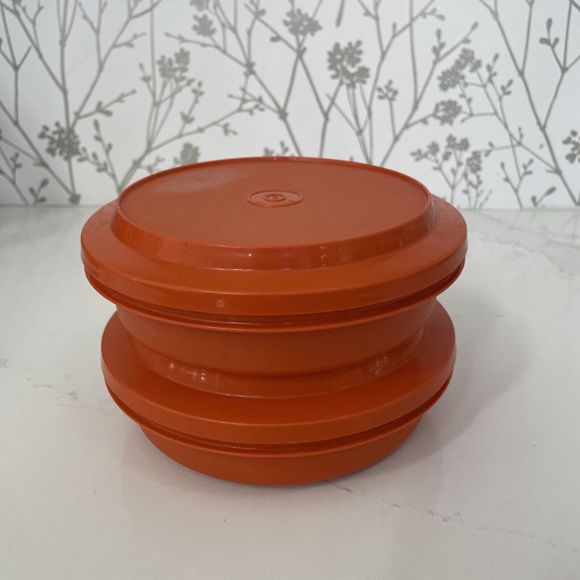 Lot of 2 Vintage Tupperware #1207-44 Orange Seal N Serve Plate N' Bowl Combo - Picture 3 of 9